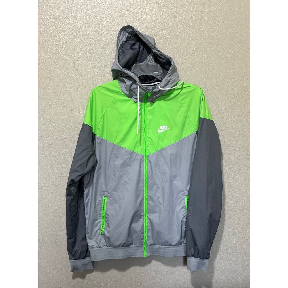 Men’s Women’s Nike Windrunner Hooded Track Jacket, Grey/Voltage Green, M L Large